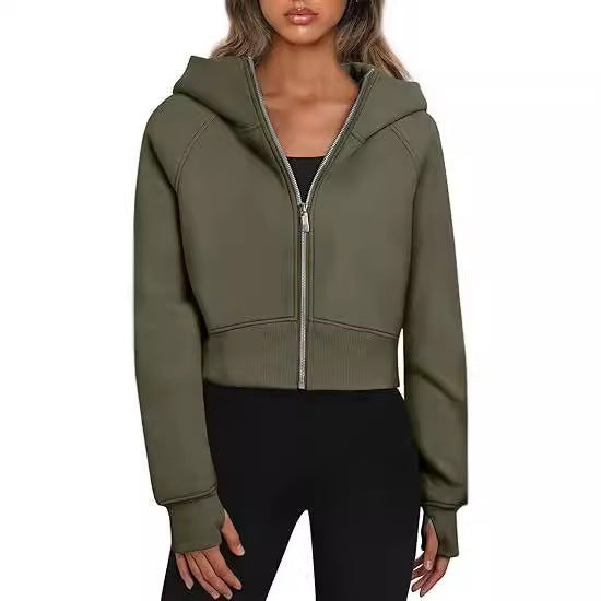 Damen kuscheliger cropped Kapuzenpullover mit Reißverschluss R&B
