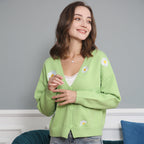 Damen Strickjacke mit floralem Design und Knopfverschluss R&B