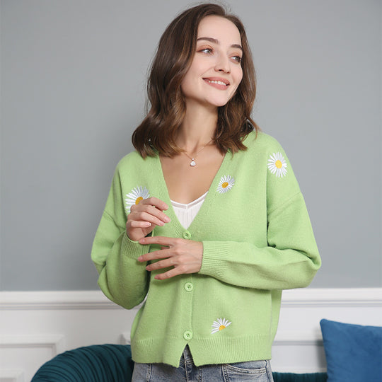 Damen Strickjacke mit floralem Design und Knopfverschluss R&B