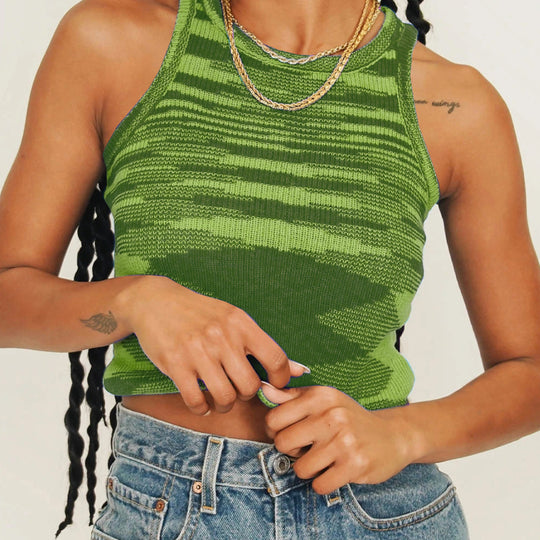 Damen modisches ärmelloses Strickoberteil mit grafischem Muster R&B