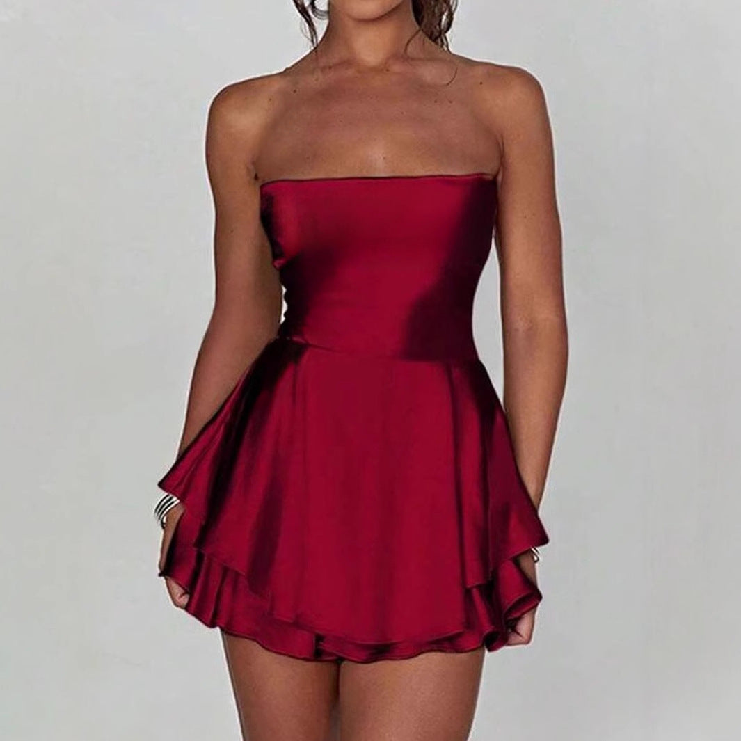 Damen Bandeau-Kleid mit schwingendem Volant-Design R&B