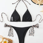 Damen Triangel-Bikini-Set mit kreativem Bindesystem und hohem Beinausschnitt R&B