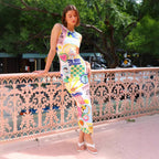 Damen Maxikleid mit kreativem Grafikdesign R&B