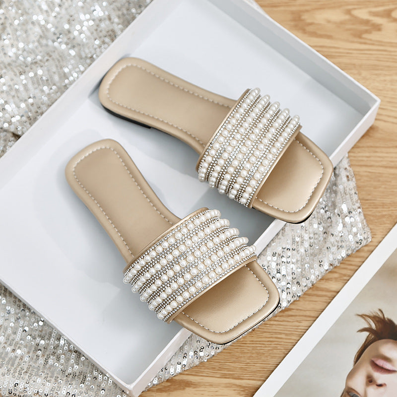Damen Glamouröse Mules mit elegantem Perlenbesatz R&B