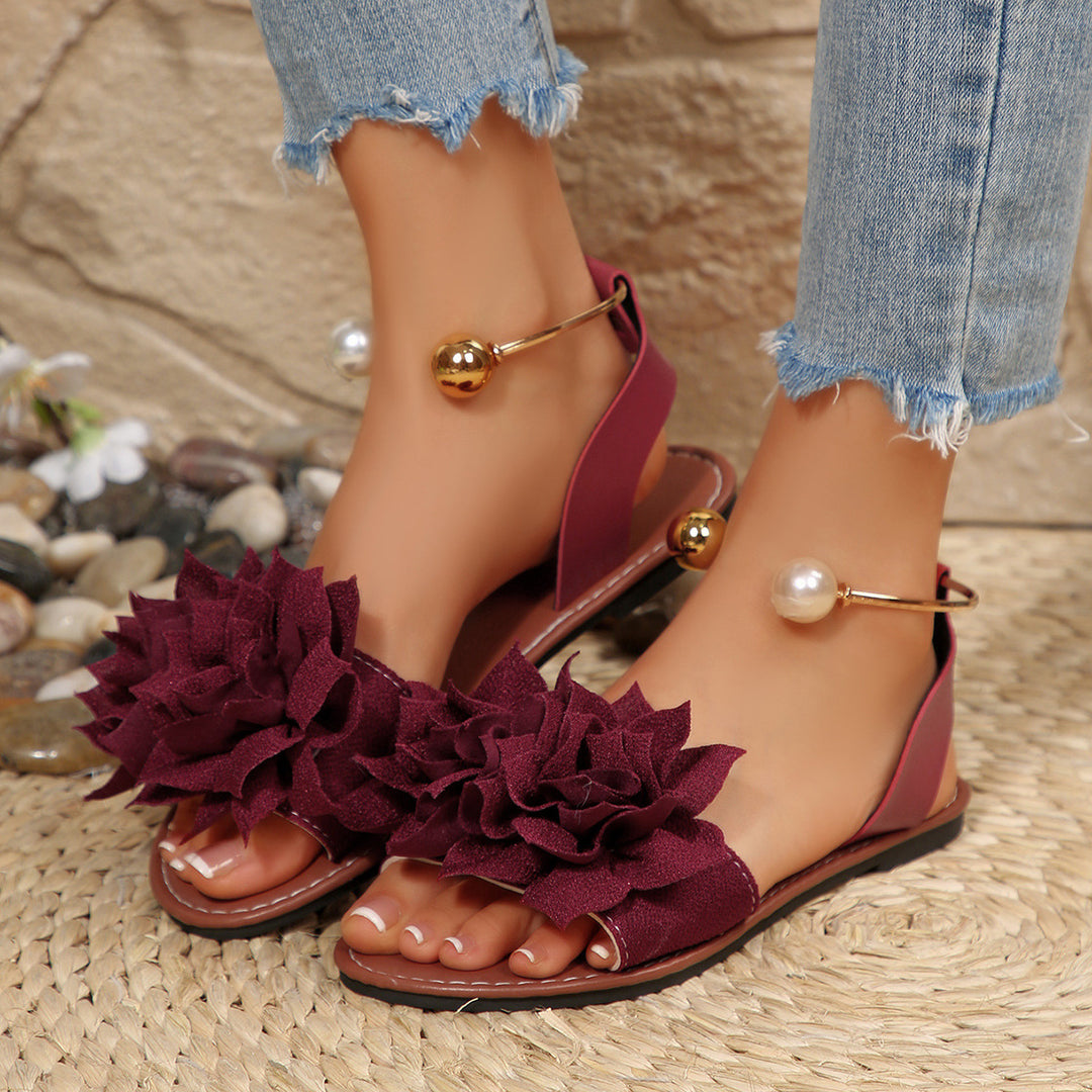 Damen komfortable Sandalen mit dekorativen Blumen-Applikationen R&B