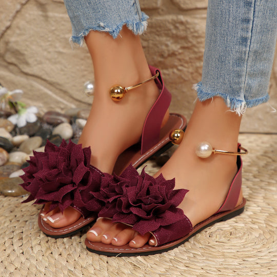 Damen komfortable Sandalen mit dekorativen Blumen-Applikationen R&B