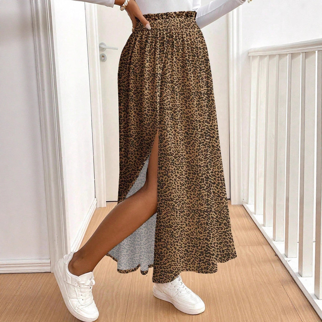 Damen Maxirock mit hohem Schlitz und Leopardendruck R&B