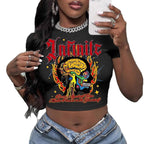 Damen Crop-Top mit künstlerischem Statement-Druck R&B