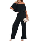 Damen Off-Shoulder Jumpsuit mit weichem Stoff und elastischem Bund R&B