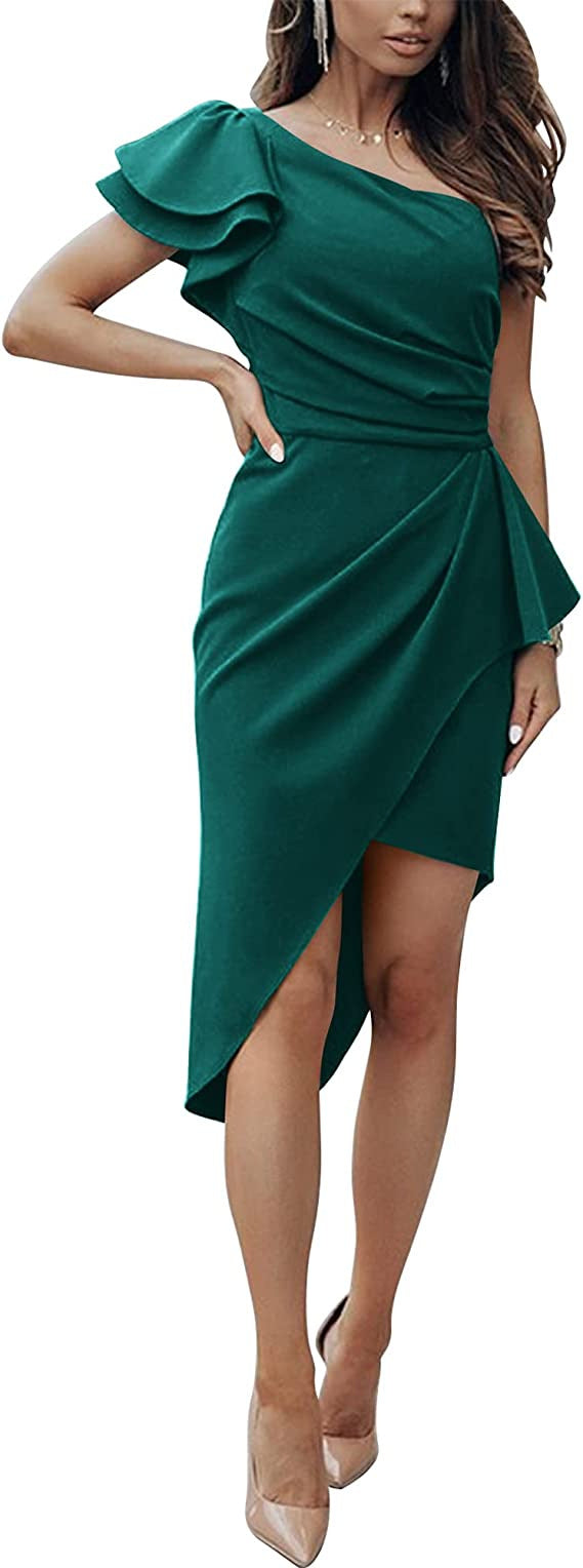Damen Elegantes Wickelkleid mit asymmetrischem Saum und Rüschendetails R&B