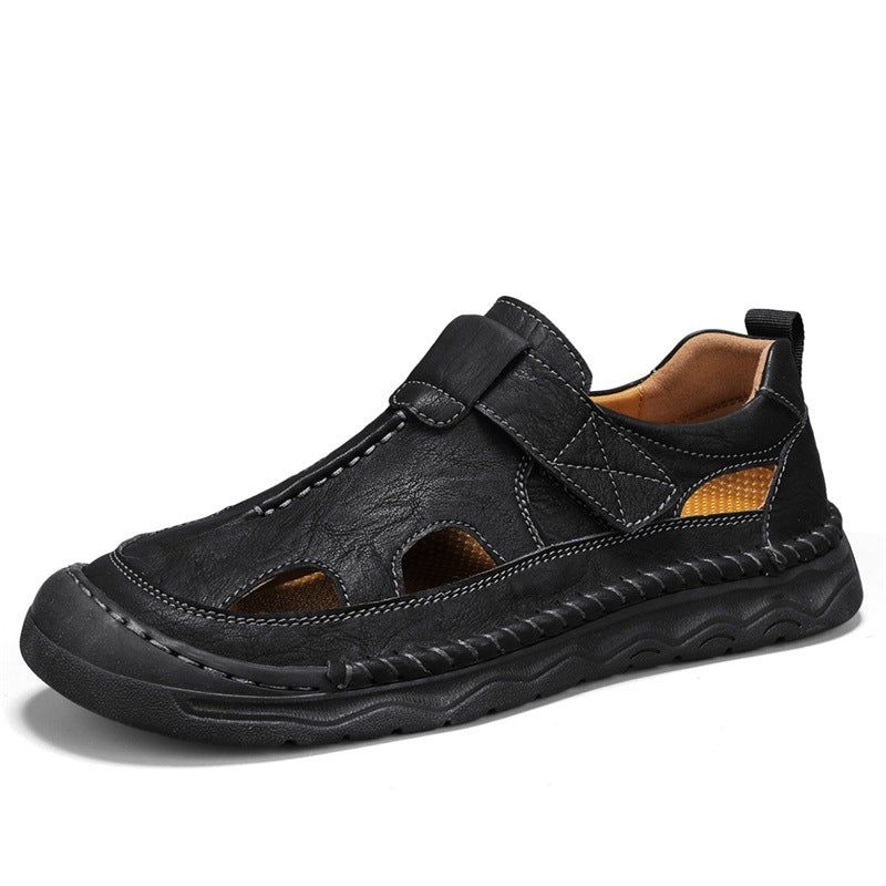 Herren Leder-Sandalen mit verstellbarem Klettverschluss und atmungsaktivem Design R&B