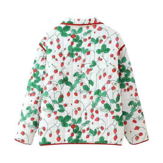 Damen gepolsterte Jacke mit Erdbeermuster R&B