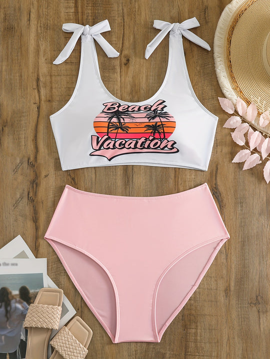 Damen Crop-Top-Bikini-Set mit verspielten Schleifen R&B