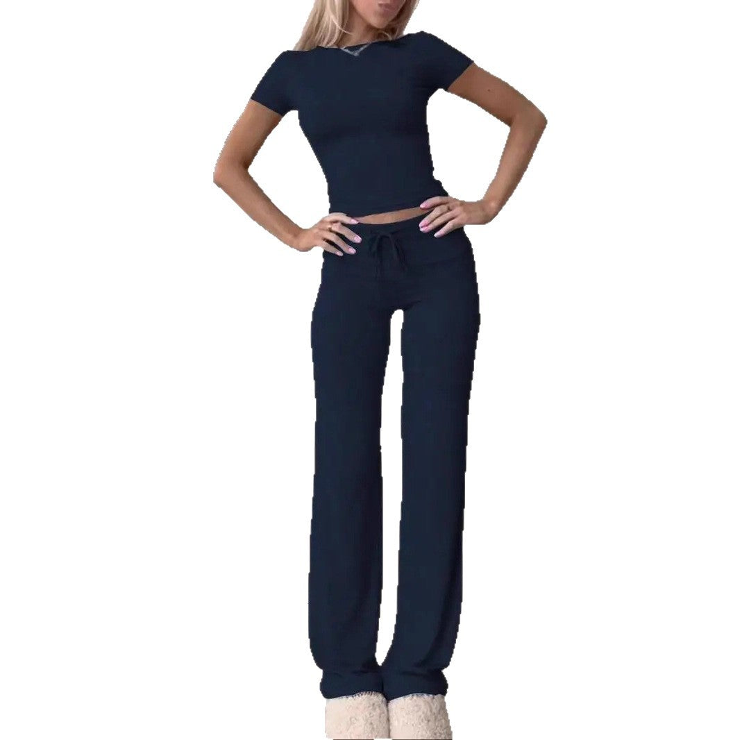 Damen lässiges Lounge-Set mit figurbetontem Oberteil und bequemer Hose R&B