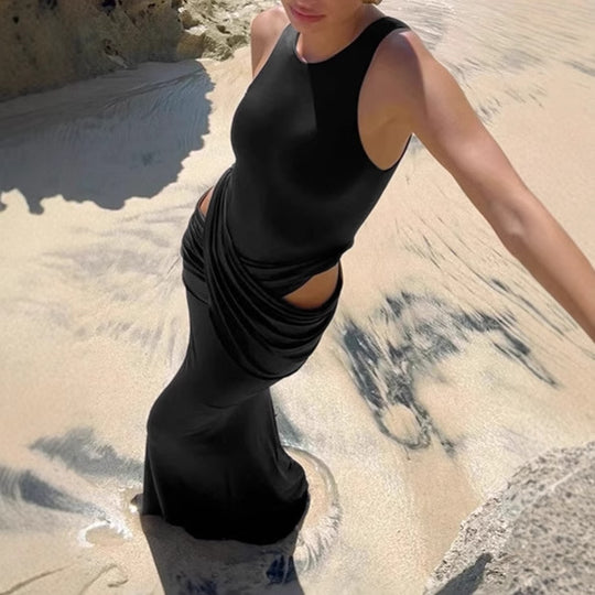 Damen Elegantes Maxikleid mit raffiniertem Wickeldetail und seitlichen Cut-Outs R&B