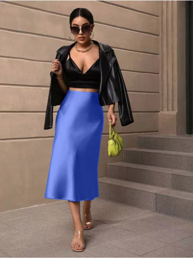 Damen Satin Rock mit schwingendem Saum und elegantem Schnitt R&B