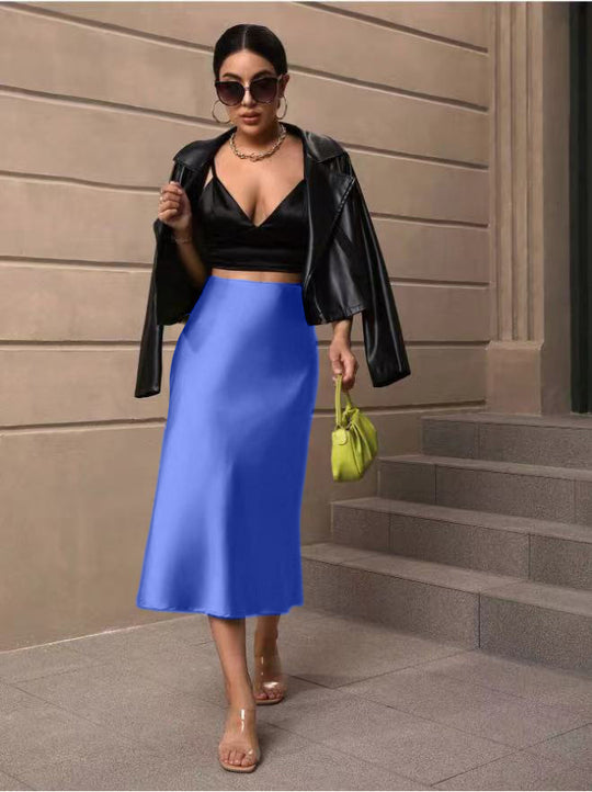 Damen Satin Rock mit schwingendem Saum und elegantem Schnitt R&B