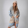 Damen Langärmliger Strickcardigan mit herzförmigen Taschen und modernem Farbblocking R&B