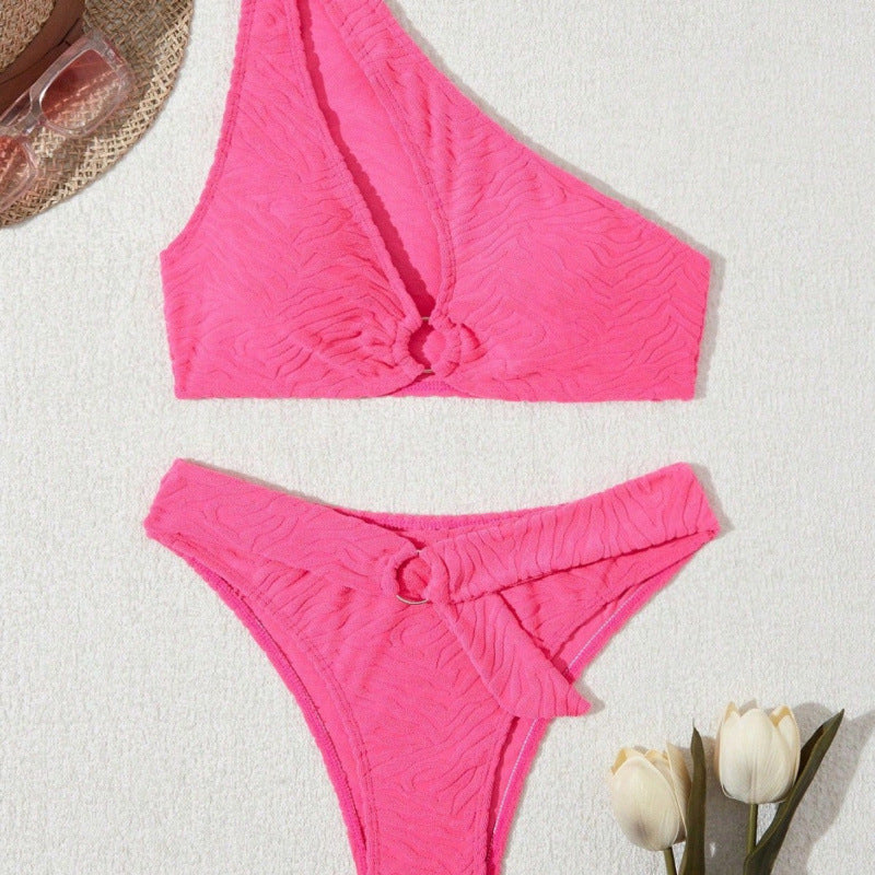 Damen Einseitiger Bikini im modernen Wellenmuster mit asymmetrischem Oberteil R&B