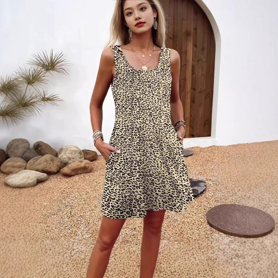 Damen lässiges Sommerkleid mit Federmuster und praktischen Seitentaschen R&B