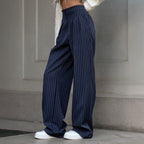 Damen Lässige Hochtaillierte Stoffhose mit eleganten Streifen R&B