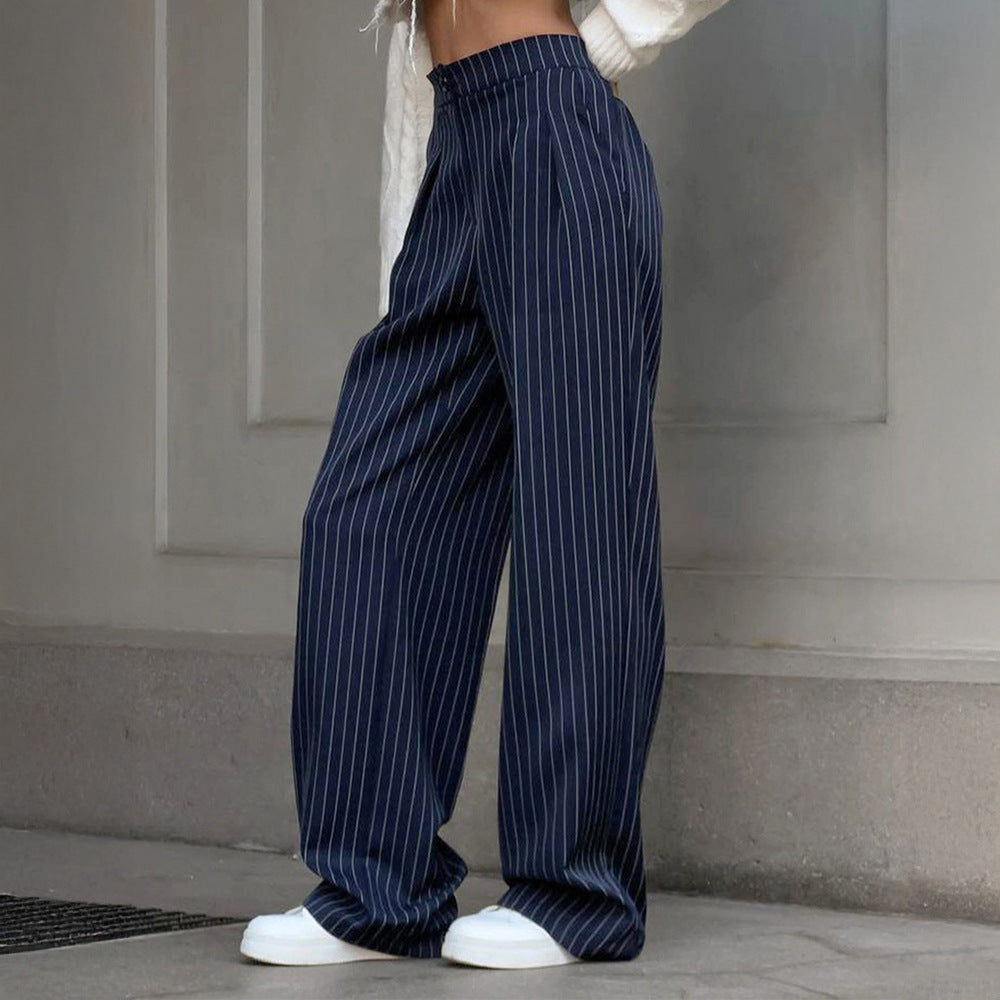 Damen Lässige Hochtaillierte Stoffhose mit eleganten Streifen R&B
