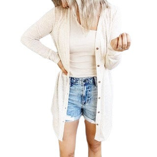 Damen Langarm Cardigan mit modischen Knopfdetails und asymmetrischem Saum