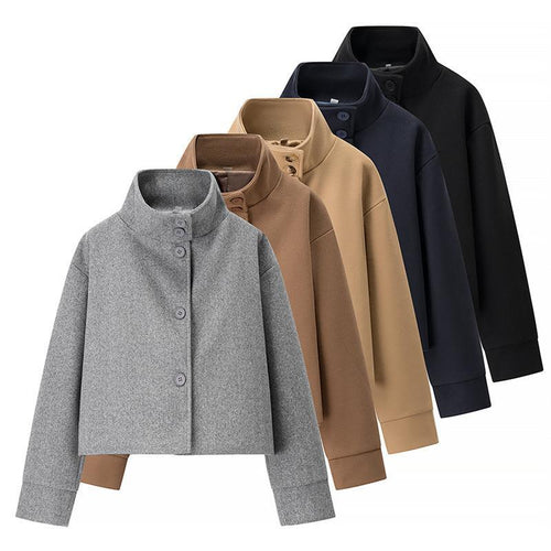 Damen modische Cropped-Jacke mit hohem Kragen und praktischen Knöpfen R&B