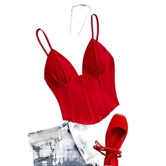 Damen Bustier-Oberteil mit tiefem V-Ausschnitt und dekorativen Raffungselementen R&B