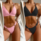 Damen Triangel-Bikini mit elastischen Trägern und verstellbarem Hosenbund