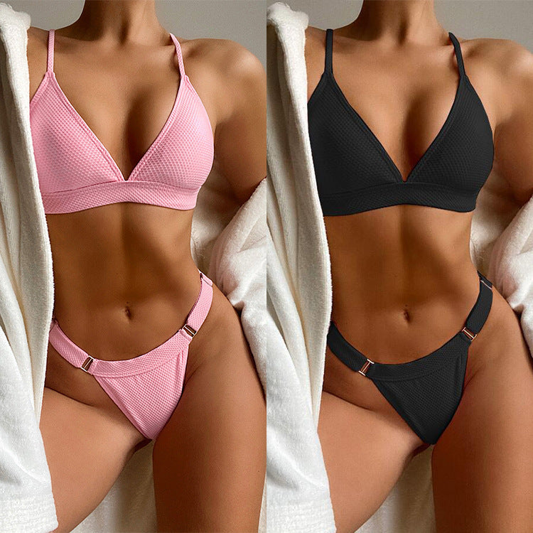 Damen Triangel-Bikini mit elastischen Trägern und verstellbarem Hosenbund