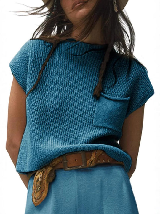 Damen lässiger Strickpullover mit strukturierter Oberfläche und Brusttasche R&B