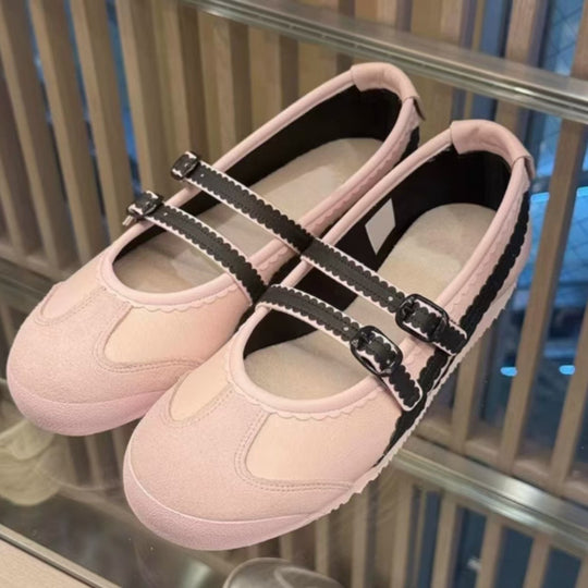 Damen Ballerina-Schuhe mit doppeltem Riemen und verspieltem Design R&B