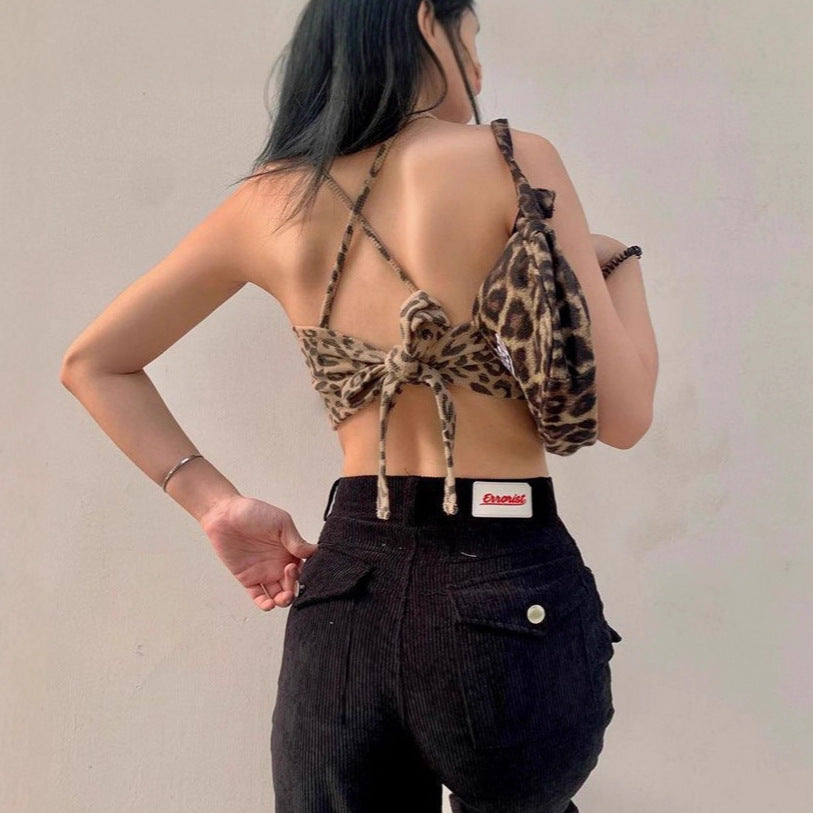 Damen Crop-Top mit trendigem Leopardenmuster und schmalen Trägern R&B