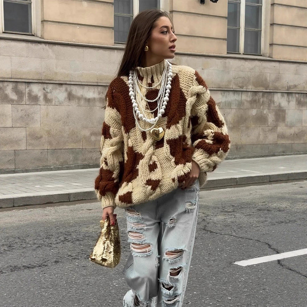 Damen Grobstrickpullover mit auffälligem Muster R&B