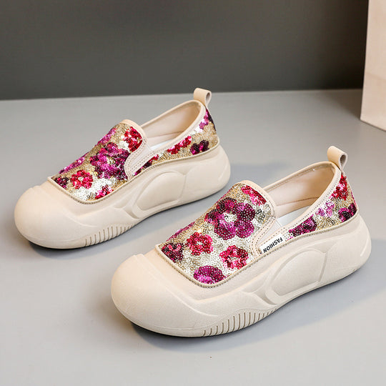 Damen modische Slip-On Sneakers mit glitzerndem Obermaterial und bequemer Sohle R&B
