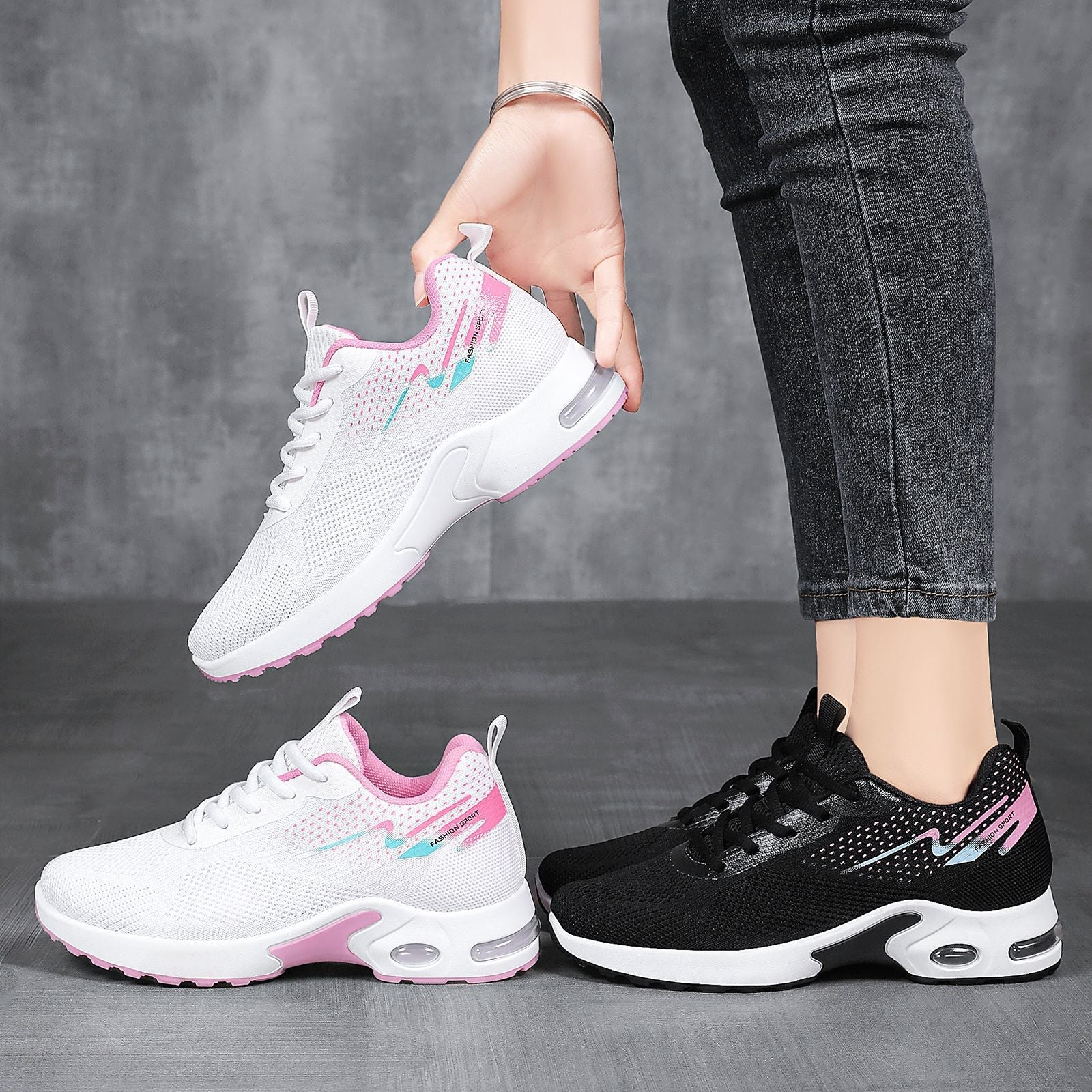 Damen Sportliche Air Cushion Sneakers mit atmungsaktivem Obermaterial und rutschfester Sohle R&B