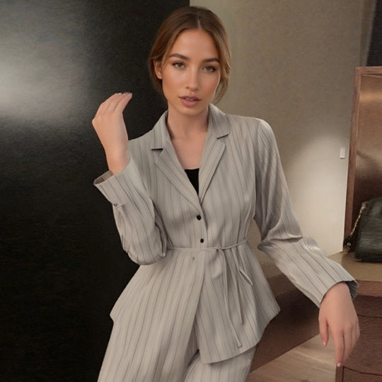 Damen stylisches Blazer-Kurzset mit modischen Streifen R&B