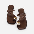 Damen Zehentrenner-Sandalen mit elegantem Riemendesign und goldfarbenem Akzent R&B