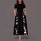 Damen Maxikleid mit künstlerischem Muster und praktischen Taschen R&B