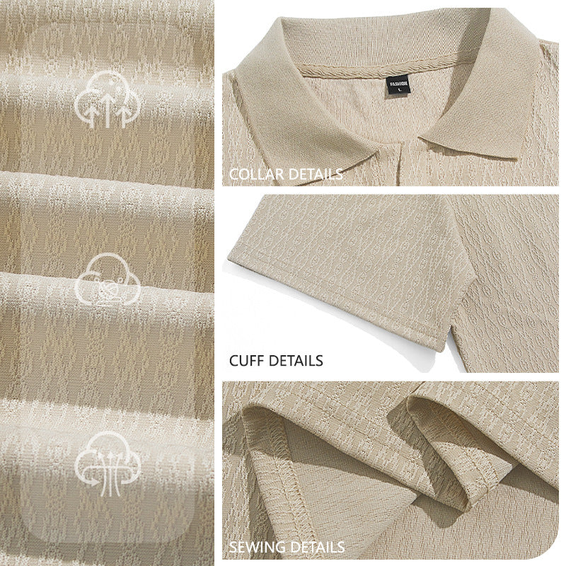Herren nan elegantes Kurzarm-Polo aus strukturierter Micro-Jacquard-Baumwollmischung mit formstabilem Hemdkragen R&B