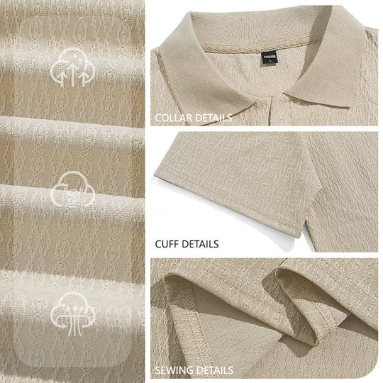Herren nan elegantes Kurzarm-Polo aus strukturierter Micro-Jacquard-Baumwollmischung mit formstabilem Hemdkragen R&B