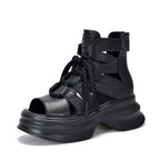 Damen modische Plateau-Sandalen mit durchlässigem Leder und innovativem Schnürsystem R&B