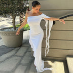 Damen elegantes Wickelkleid mit asymmetrischem Rüschendesign und dekorativem Oberteil R&B