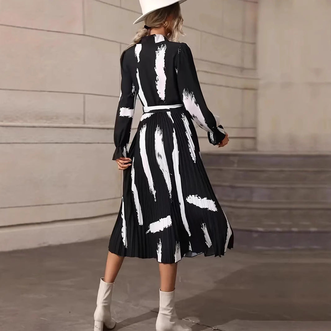 Damen langärmliges Hemdblusenkleid mit plissierten Details R&B