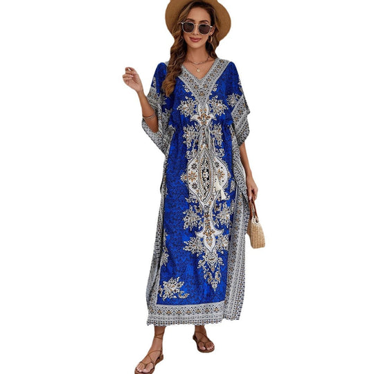 Damen luftiges Sommerkleid im Boho-Stil mit einzigartigem Musterdruck R&B