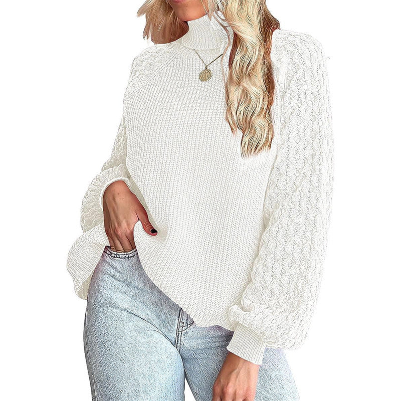 Damen Strickpullover mit rollkragen und strukturierten Ärmeln R&B