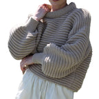 Damen lässiger Strickpullover mit Rollkragen und Rippstruktur R&B