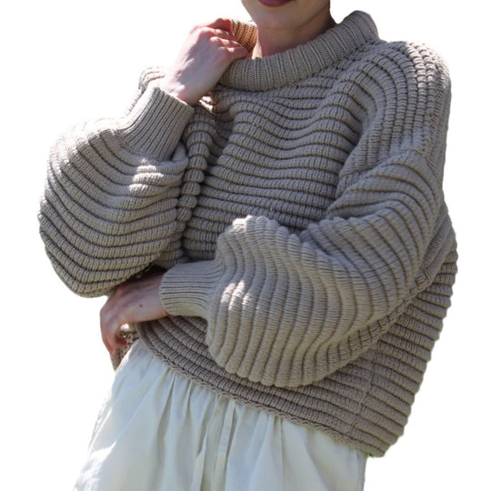 Damen lässiger Strickpullover mit Rollkragen und Rippstruktur R&B