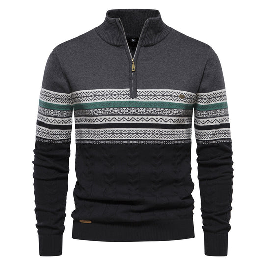 Herren Pullover mit modernem Zipper und attraktiven Farbmustern R&B